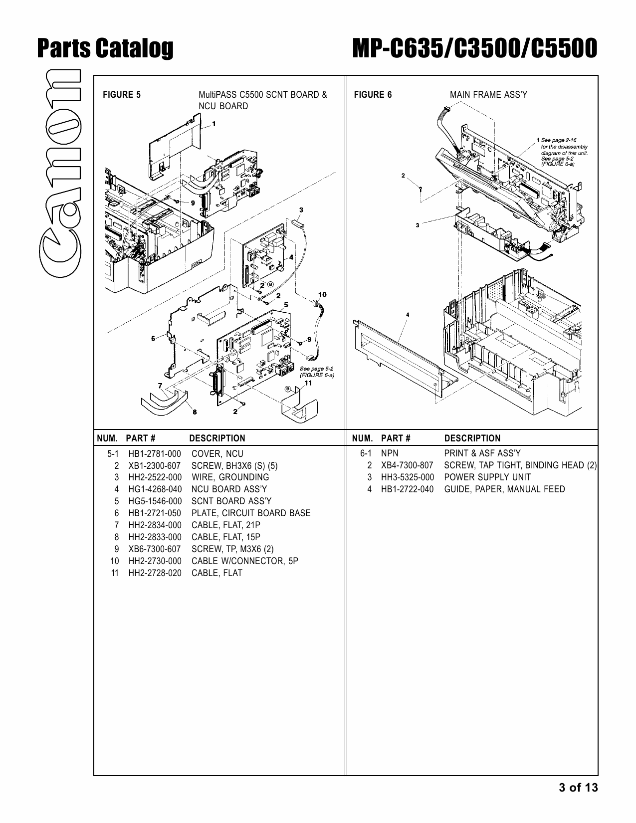 Canon MultiPASS MP-C635 C3500 C5500 Parts Catalog Manual-3